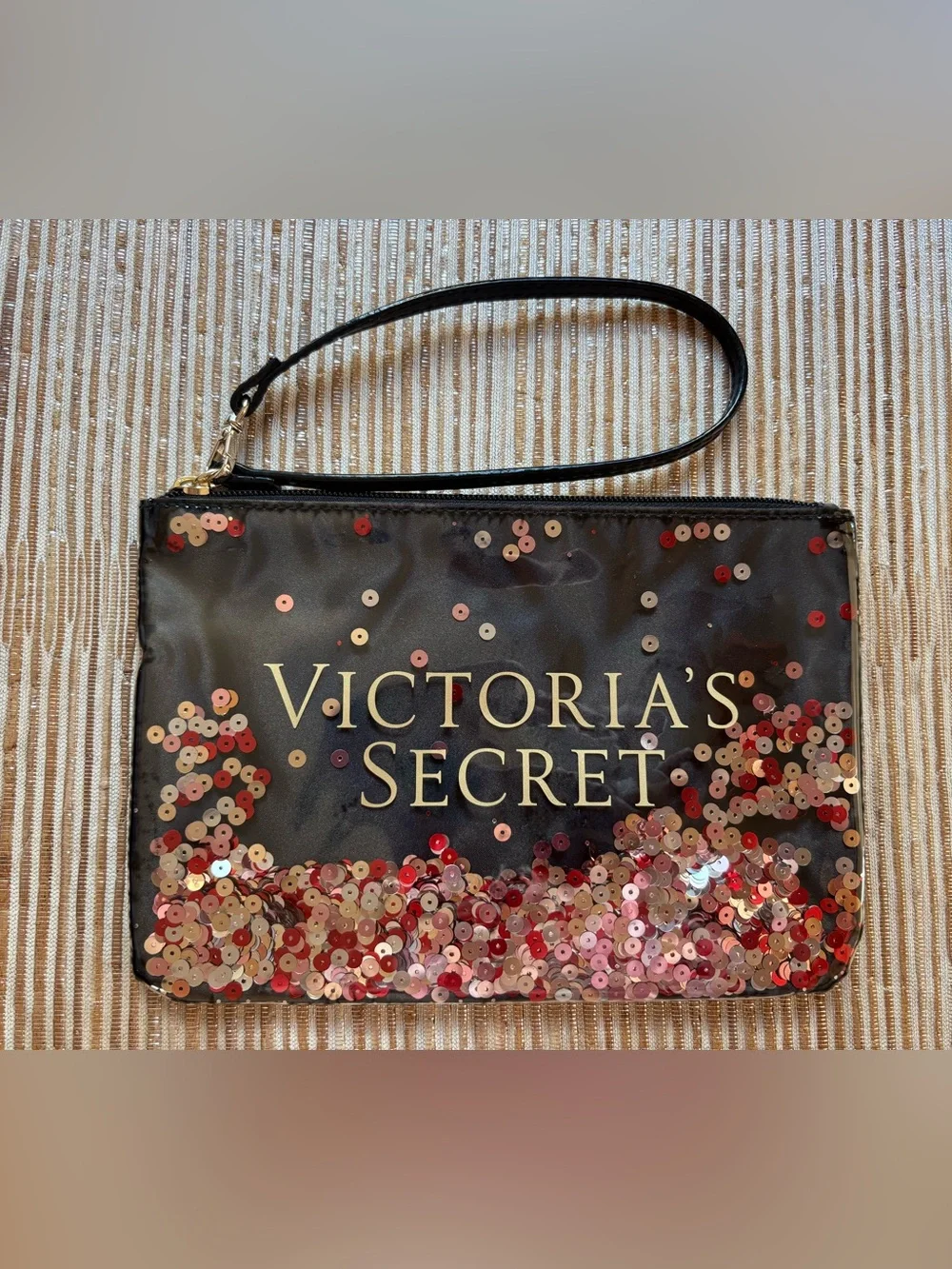 Victoria's Secret Black Sequin Wristlet / Cosmetics Bag